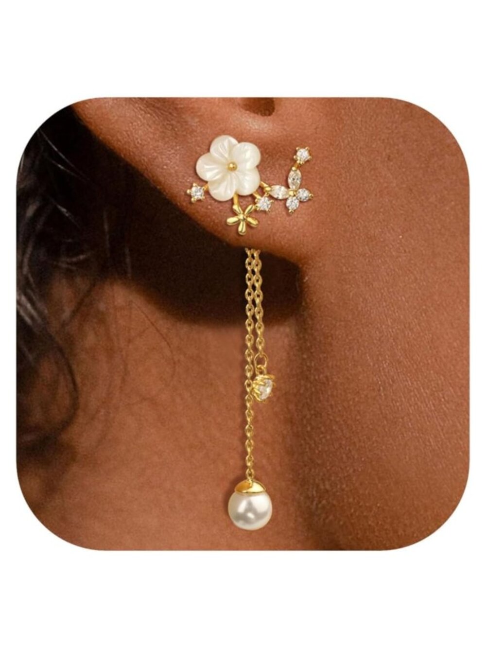 Pearl Drop Dangle Gold Plated Earrings for Women Wedding